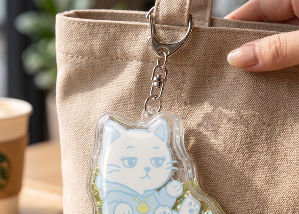 流れるグリッターアクリルキーホルダー製作過程